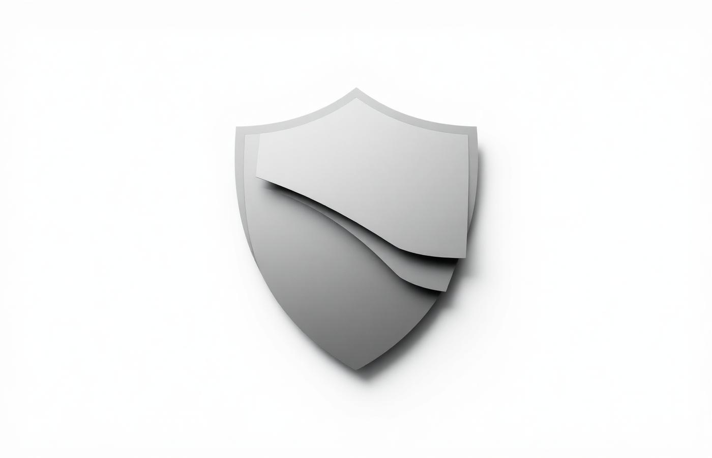 Minimal grey layered shield form representing defence in depth